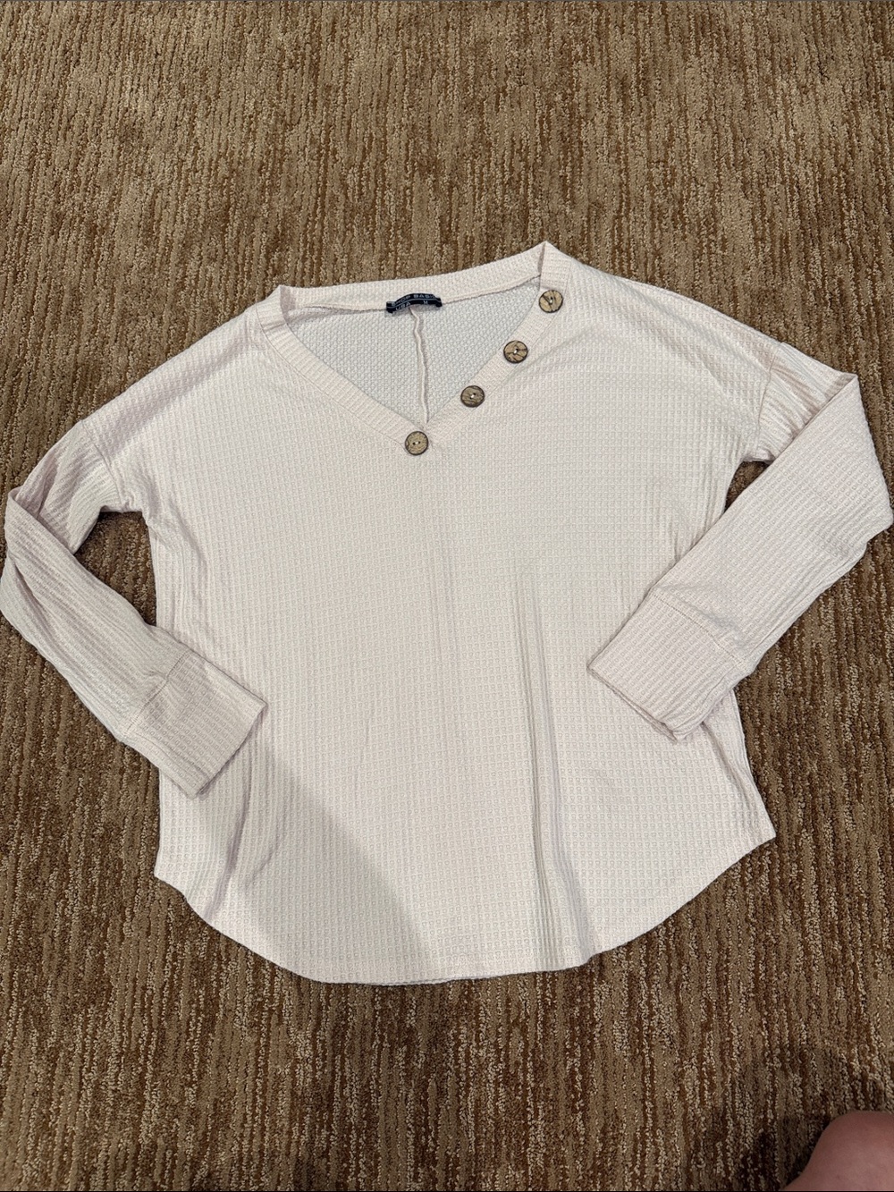 Waffle Knit Button-Accent Pullover Long Sleeve Jacket - Cream